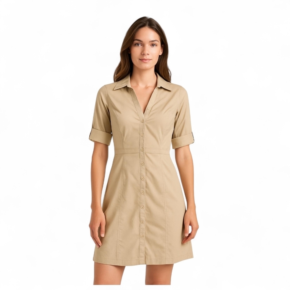 MNG Basics Ivory Collared Button Down Dress Size 4